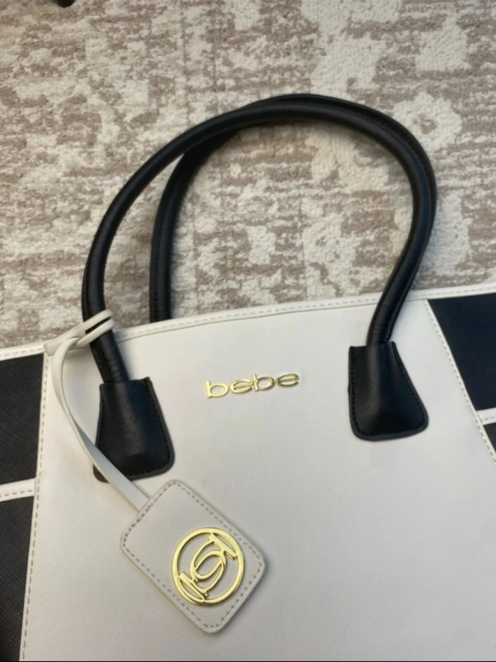 bebe Two-Tone Black and White Structured Tote